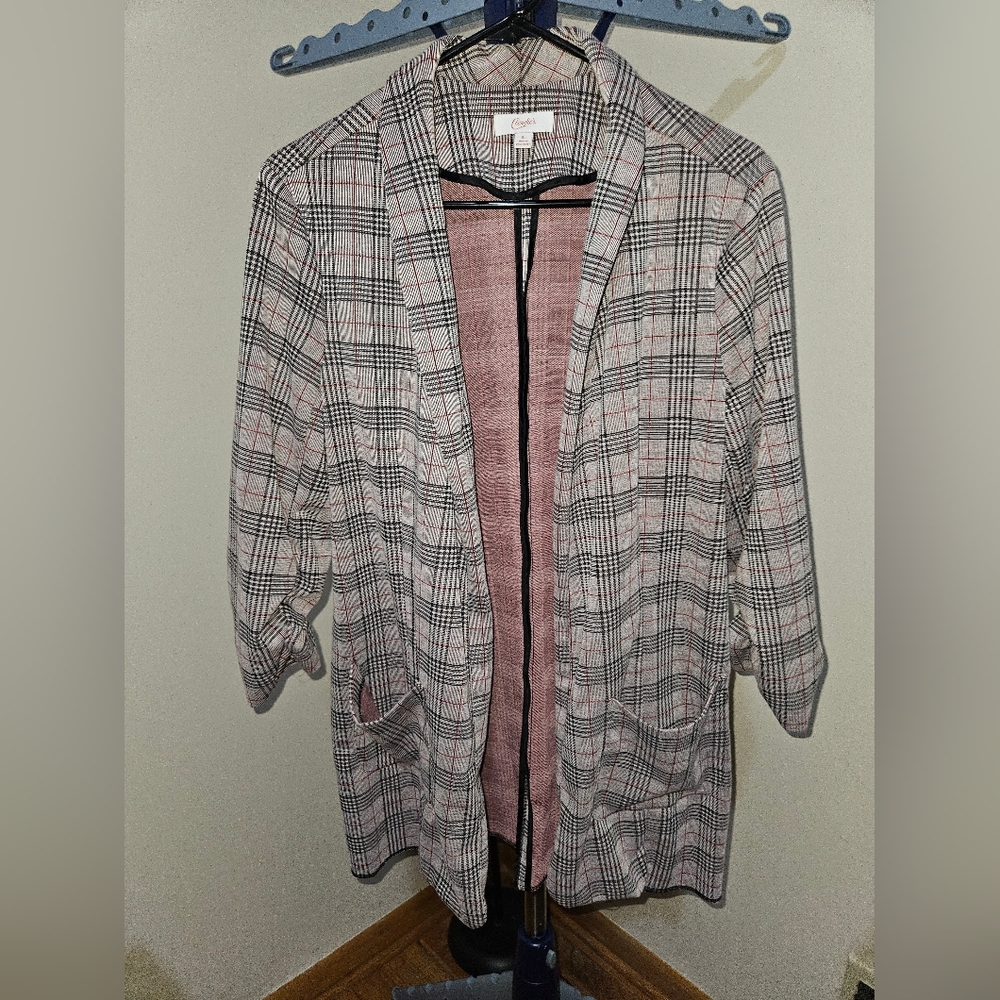 Candie's Black, White, Pink Plaid Blazer